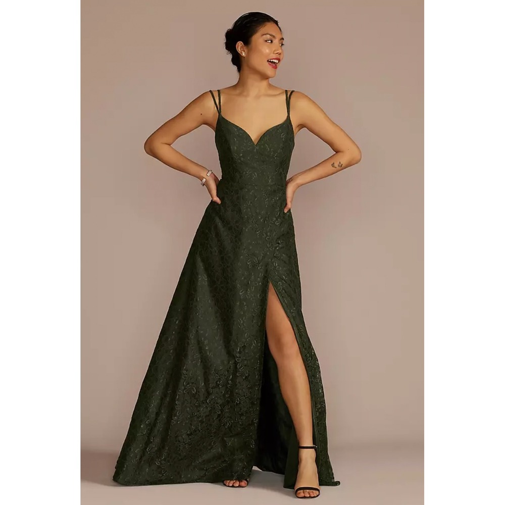 DB Studio Womens 16 Lace Maxi Gown Green Double Strap Lace Dress WBM3316 Wedding